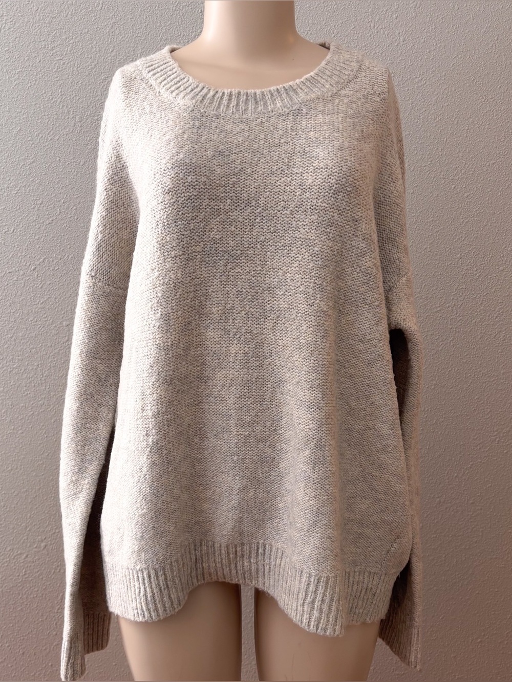 Vince Oversized Oatmeal Marled Mohair Merino Wool Crew Neck Pullover Sweater L